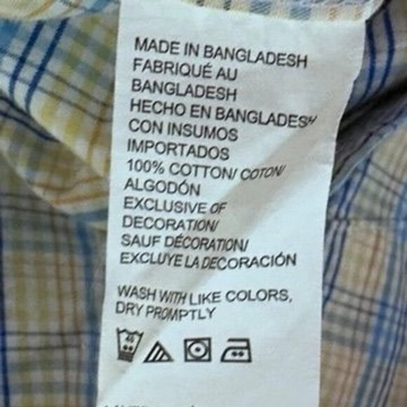 Izod Plaid Button Down Dress Shirt Mens XL Cotton Yellow Blue Preppy Office Work - Picture 5 of 9